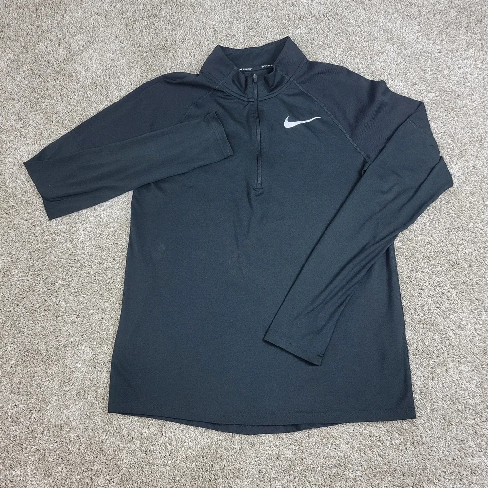 Nike Dri Fit Running Mens Small Solid Black Performance Stretch Quarter Zip